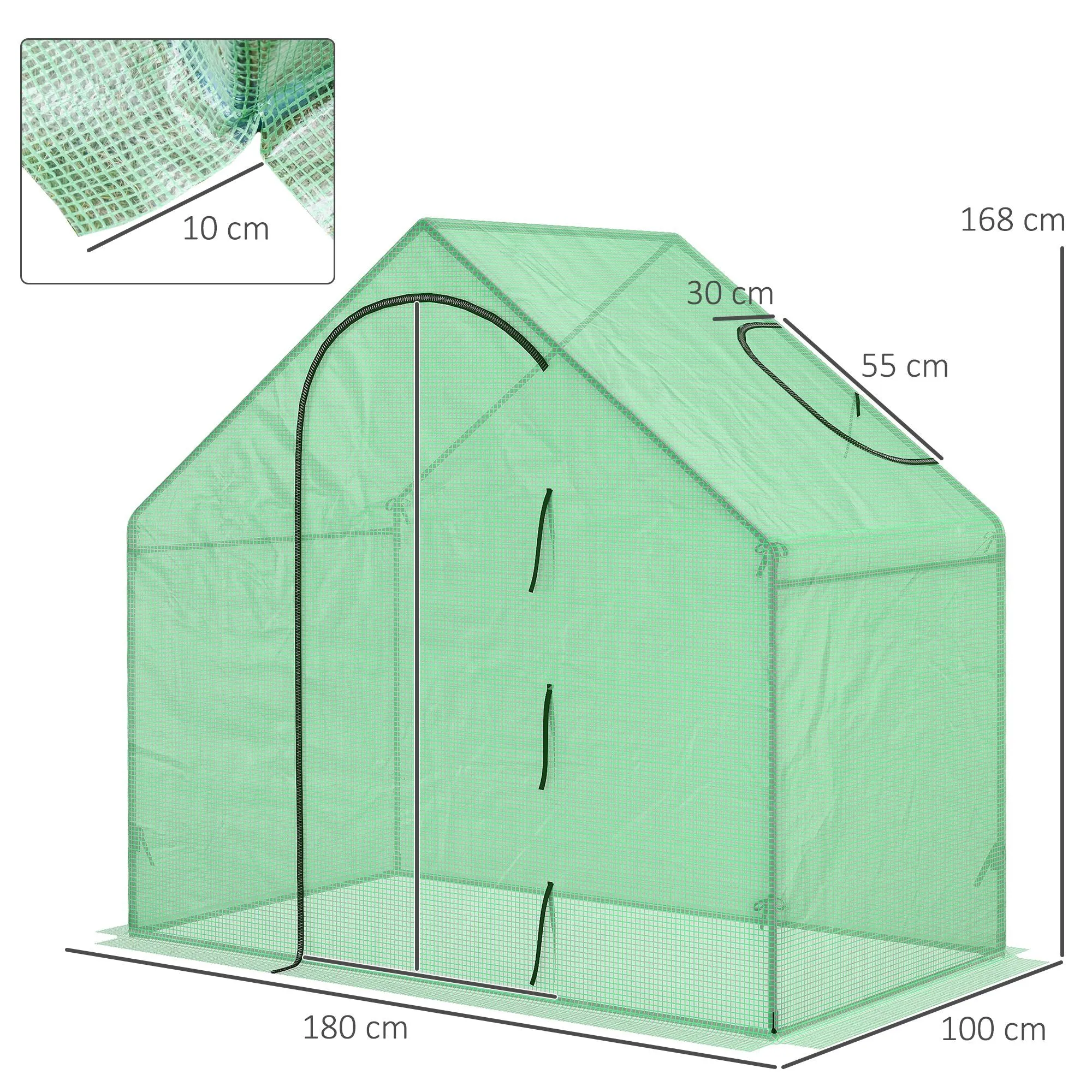 Walk in Greenhouse Garden Grow House with Roll Up Door and Window, 180 x 100 x 168 cm, Green