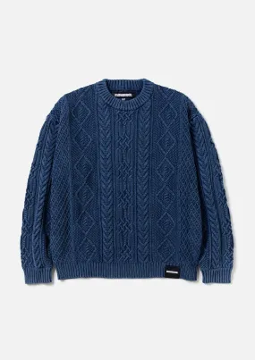 WASHED CREWNECK CABLE SWEATER