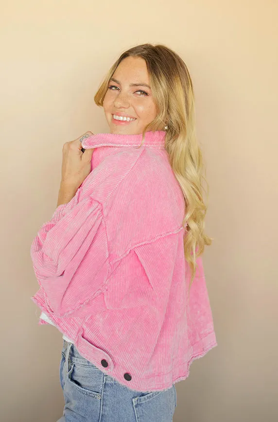 Wednesday's We Wear Pink Corduroy Shacket - FINAL FEW - FINAL SALE