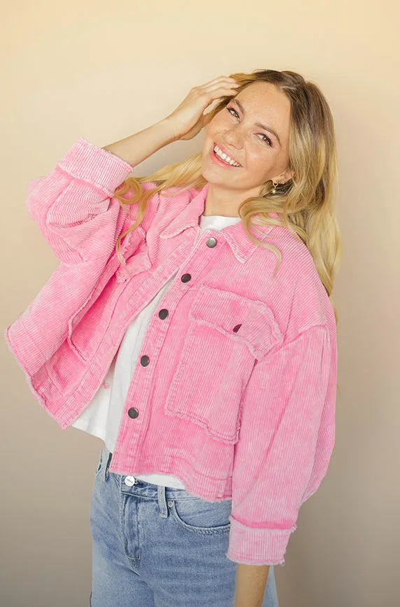 Wednesday's We Wear Pink Corduroy Shacket - FINAL FEW - FINAL SALE