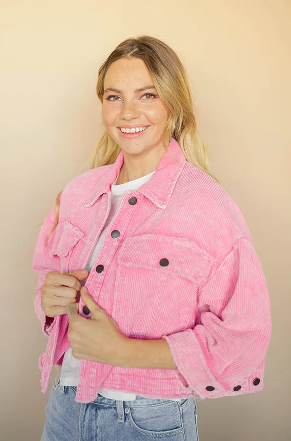 Wednesday's We Wear Pink Corduroy Shacket - FINAL FEW - FINAL SALE