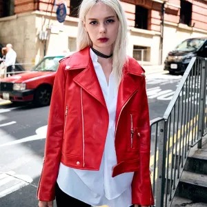 Wenkouban  Autumn Faux Leather Coat Women Red PU Leather Jacket Women Short Biker Jackets Turn Down Collar Slim Motorcycle Outwear