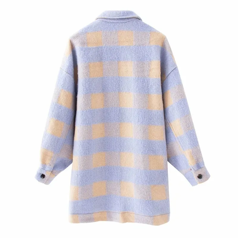 Wenkouban  Casual Woman Purple Plaid Woolen Coat 2022 Fashion Ladies Autumn Oversized Turn Down Collar Jacket Female Chic Warm Coats