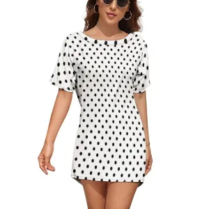 White With Black Polka Dots Dolman Short Sleeve T-Shirt