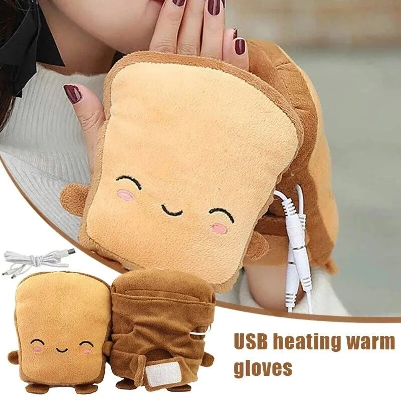 Winter USB Heated Hand Warmers Cute Cartoon Heating Fingerless Gloves