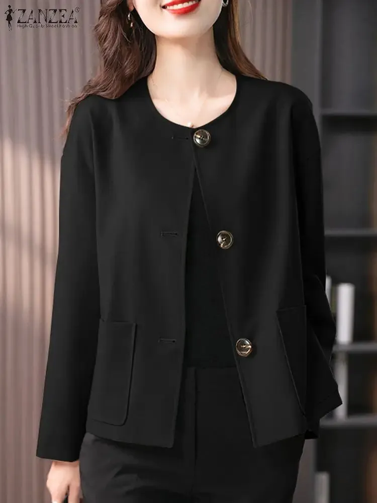 Women Autumn Coats ZANZEA Elegant Office Blazer Fashion Long Sleeeve Jackets Outwear Casual Solid OL Blouse  Buttons Down Shirt