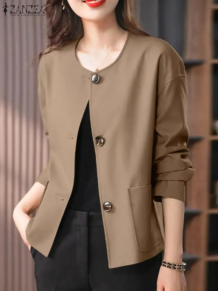 Women Autumn Coats ZANZEA Elegant Office Blazer Fashion Long Sleeeve Jackets Outwear Casual Solid OL Blouse  Buttons Down Shirt