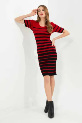 Women Red And Black Striped Bodycon Dress