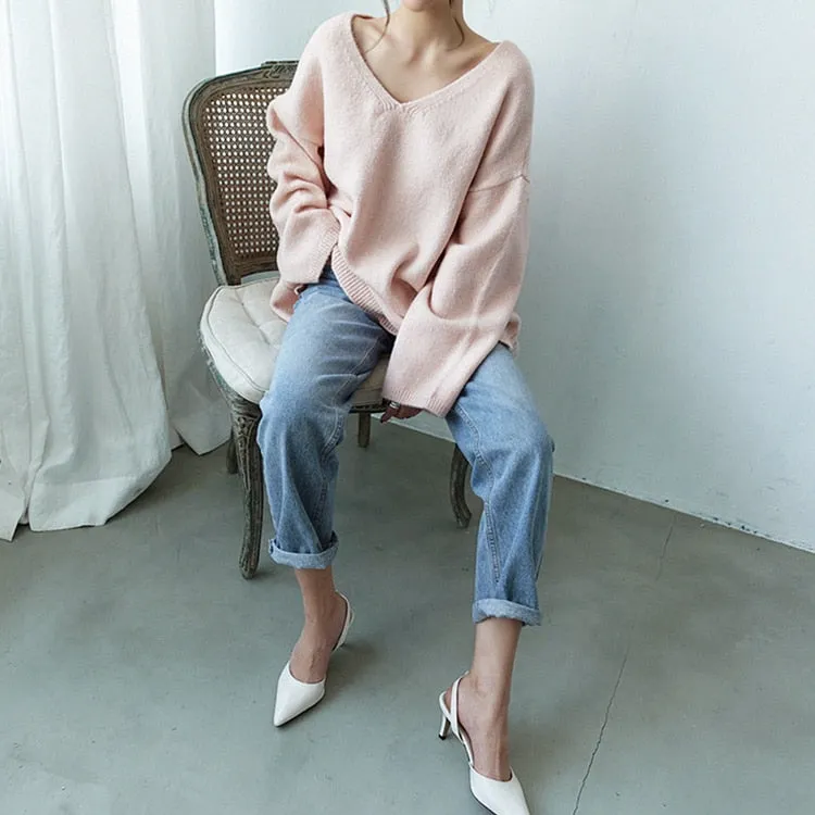 Women V-Neck Knitted Sweater