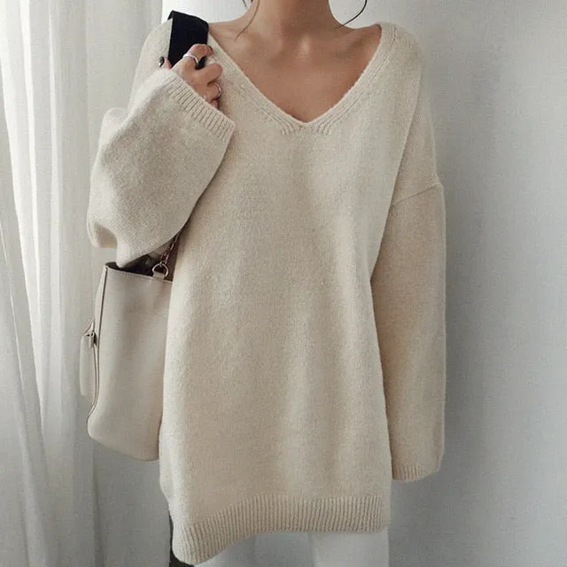 Women V-Neck Knitted Sweater