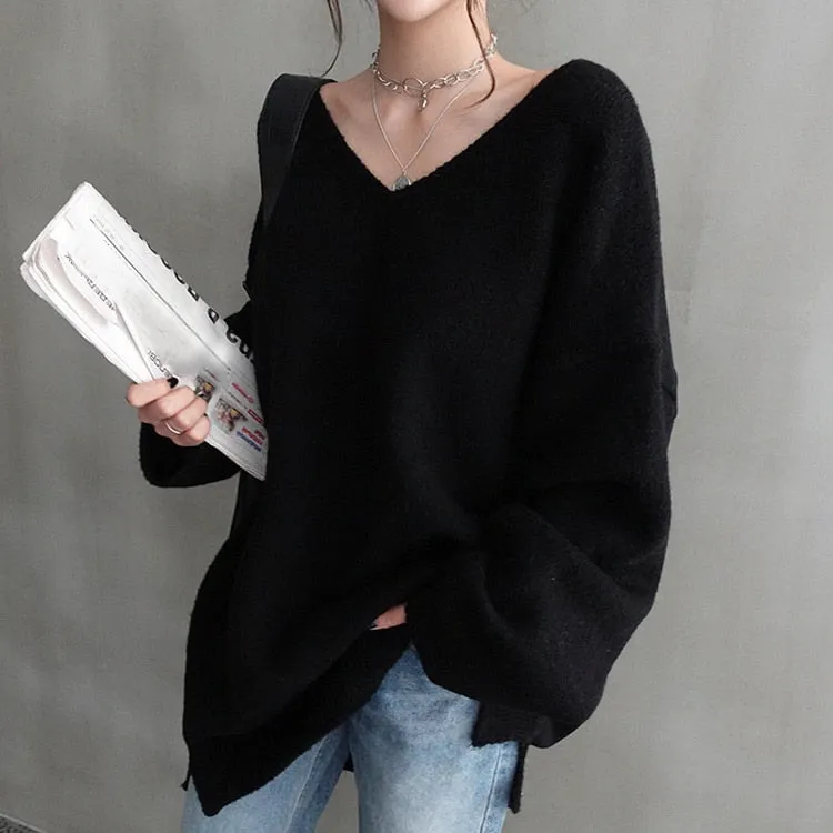 Women V-Neck Knitted Sweater