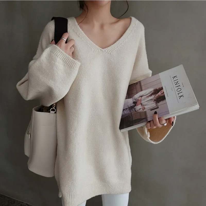 Women V-Neck Knitted Sweater