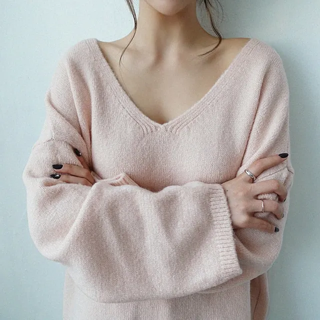 Women V-Neck Knitted Sweater