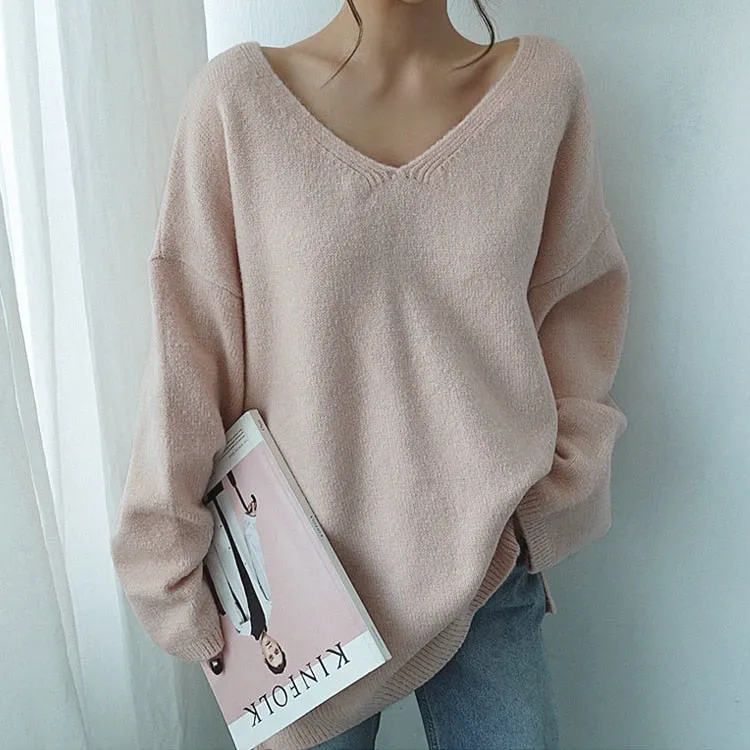 Women V-Neck Knitted Sweater