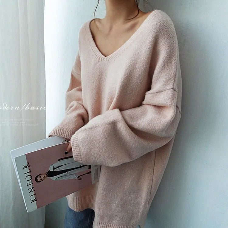 Women V-Neck Knitted Sweater