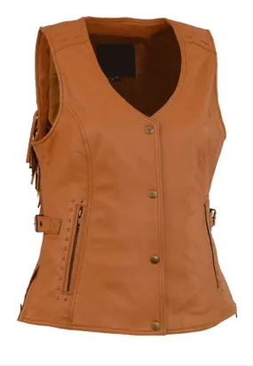 Women's Brown Leather Biker Fringe Vest