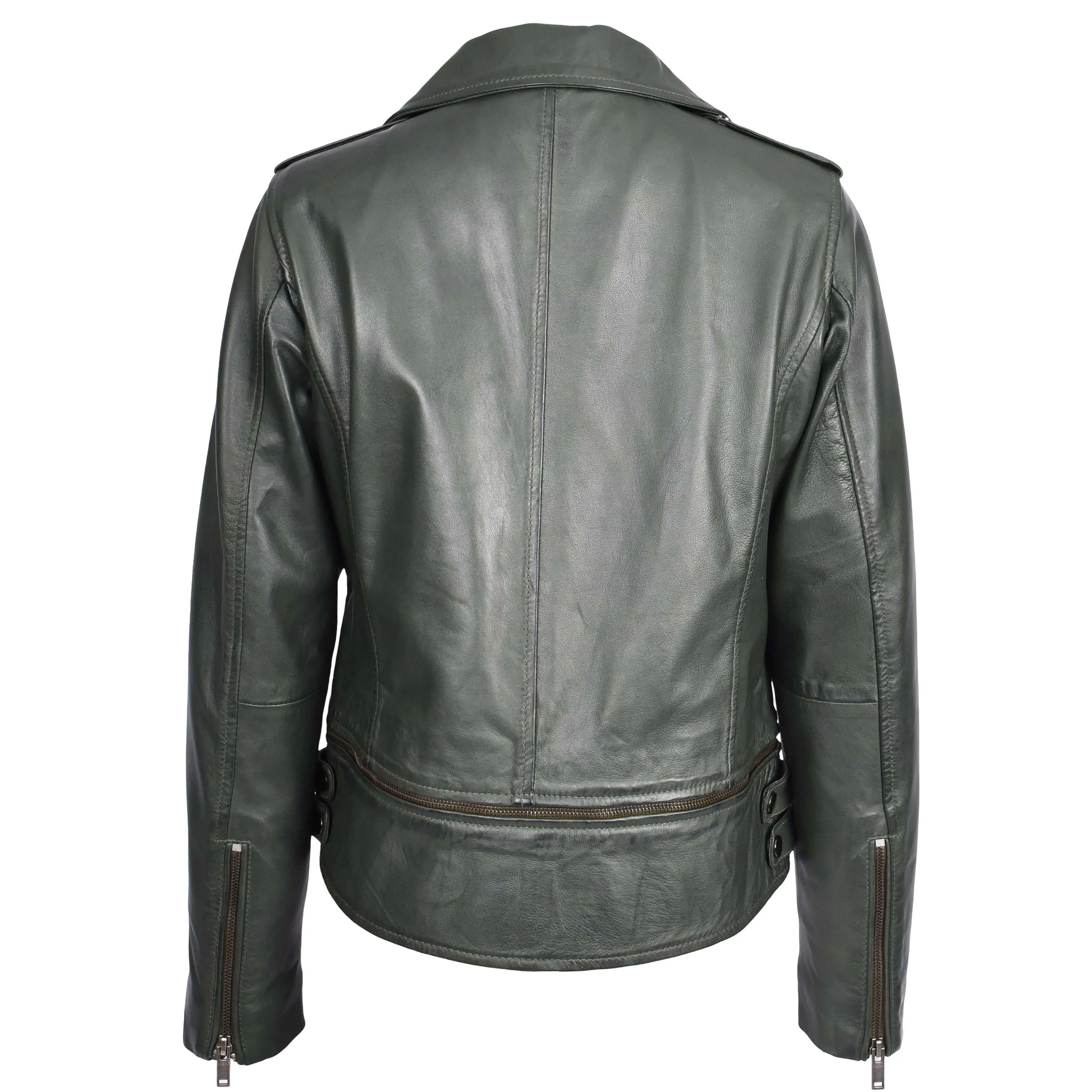 Womens Real Leather Biker Jacket 2-in-1 Cropped Style Bianca Green