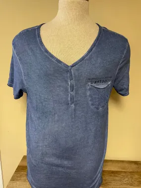 Womens Small Petite BUFFALO DAVID BITTON Blue Henley Pocket TShirt