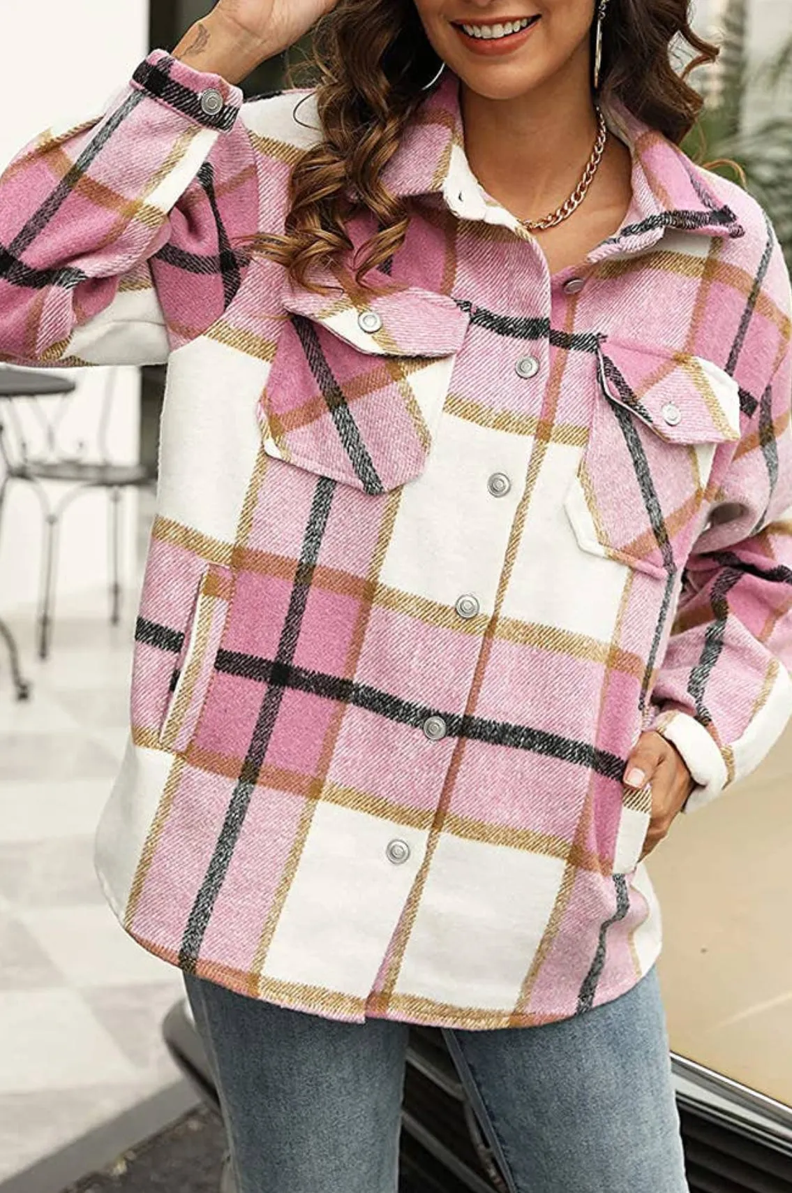 Xing Pink Plaid Shacket