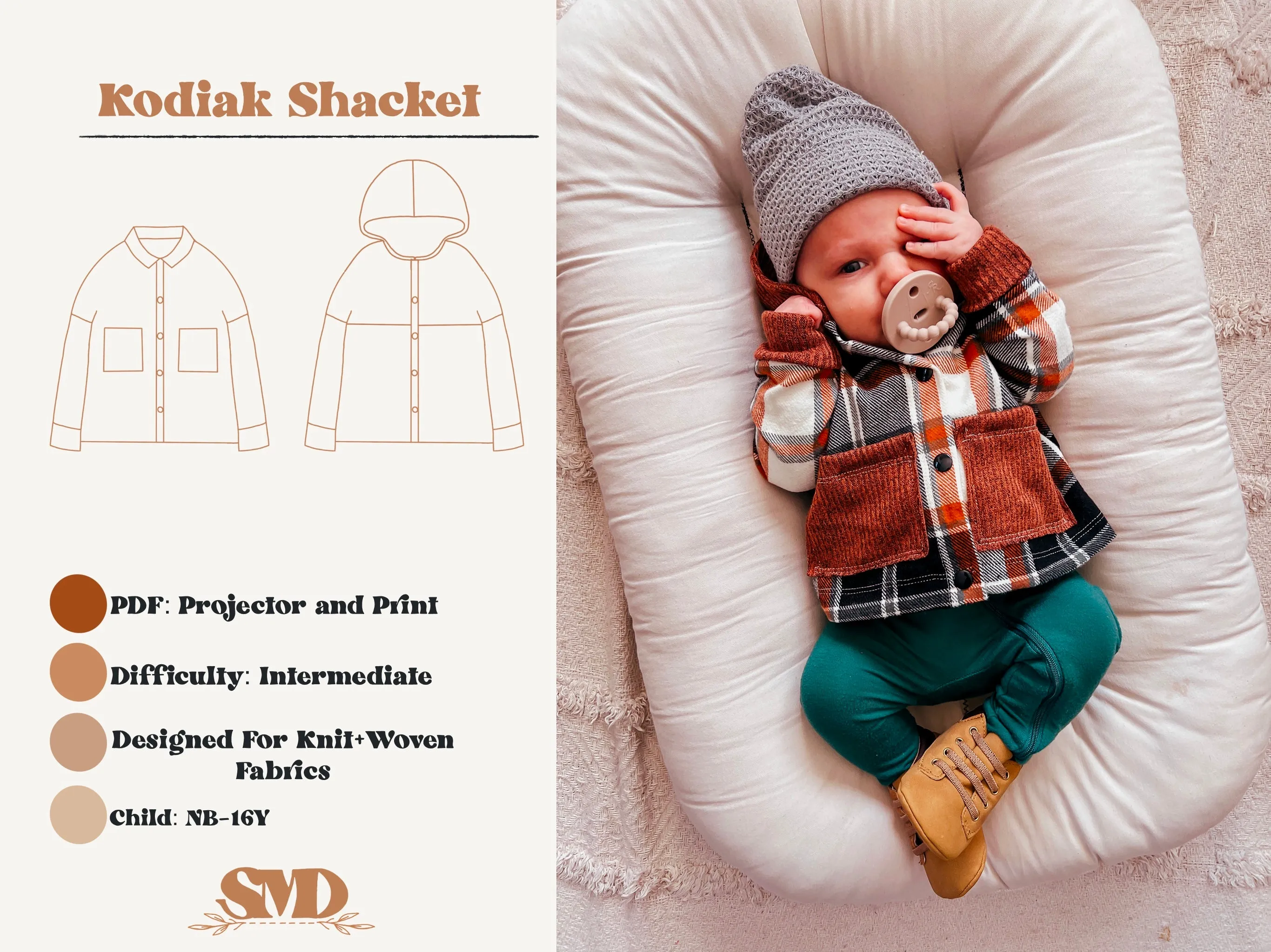 Youth Kodiak Shacket Digital Sewing Pattern Sizes NB-16Y