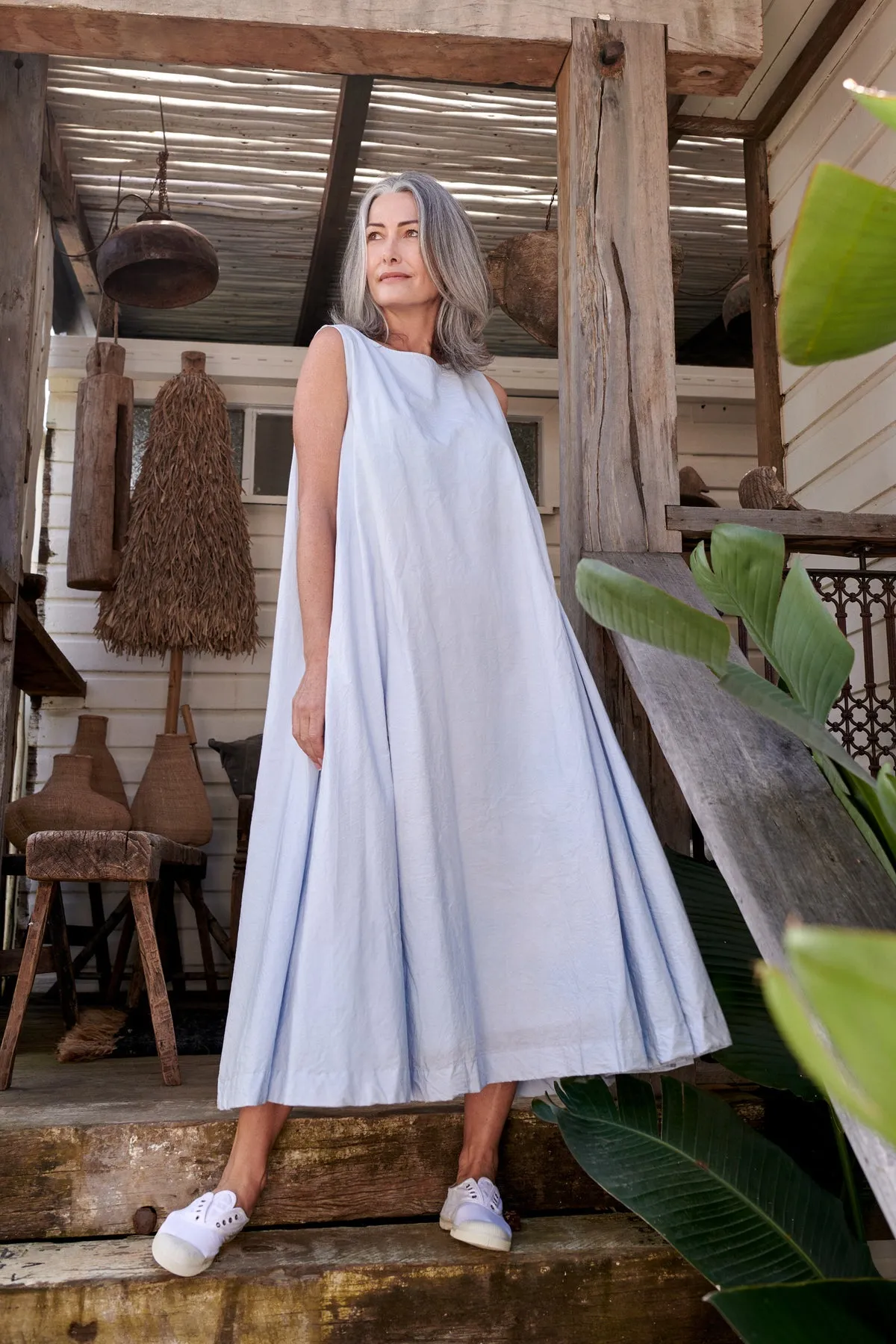 ZAHRA PAPER COTTON DRESS - BLUE